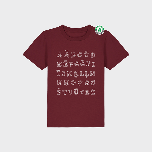 Organiskās kokvilnas bērnu T-krekls "Ābece"