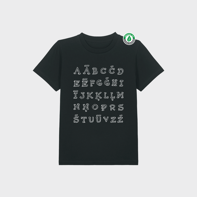 Organiskās kokvilnas bērnu T-krekls "Ābece"
