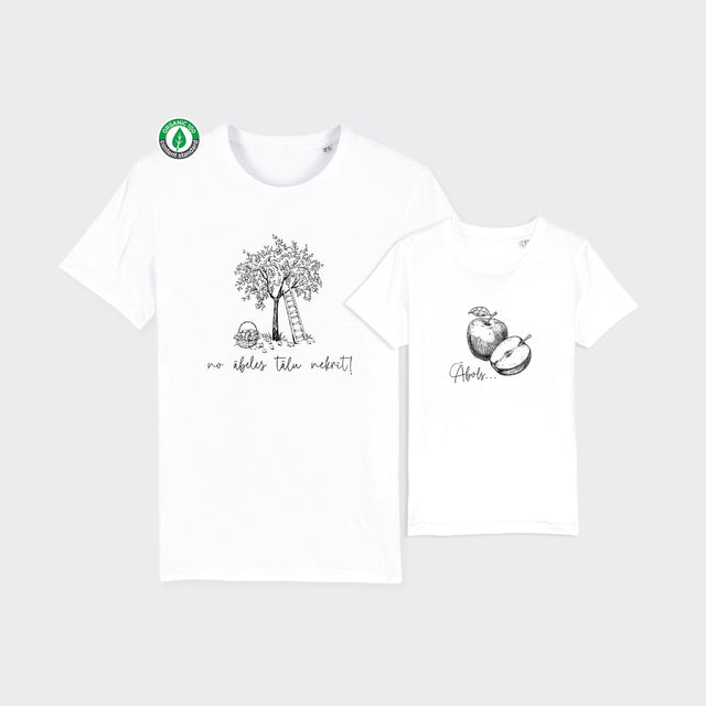 Organiskās kokvilnas komplekts "Ābols & ābele" (T-krekls + bērnu T-krekls)