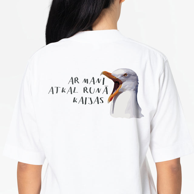 Organiskās kokvilnas T-krekls "Ar mani atkal runā kaijas 2"