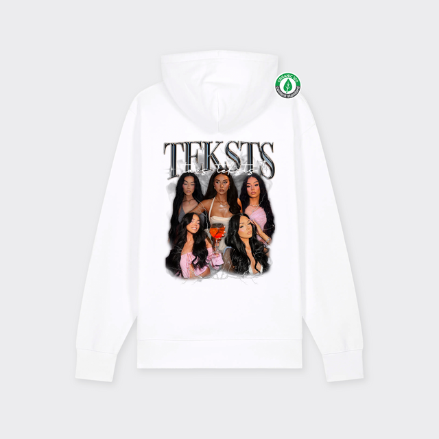 Personalizējams organiskās kokvilnas hūdijs ar personalizētu kolāžu