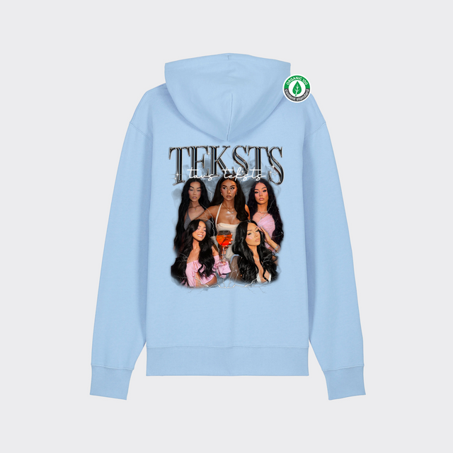 Personalizējams organiskās kokvilnas hūdijs ar personalizētu kolāžu