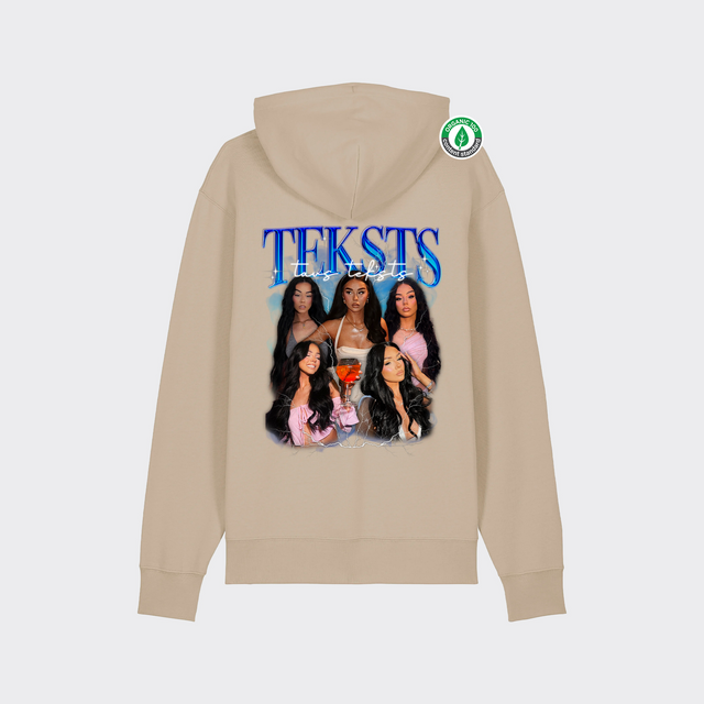 Personalizējams organiskās kokvilnas hūdijs ar personalizētu kolāžu
