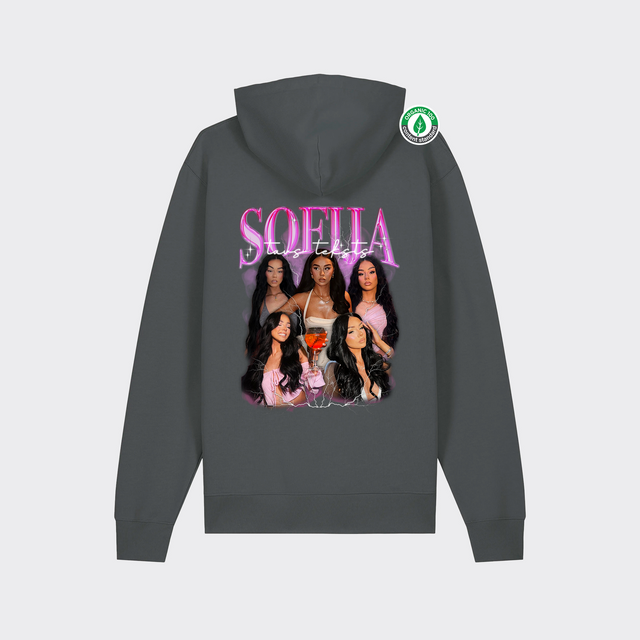 Personalizējams organiskās kokvilnas hūdijs ar personalizētu kolāžu
