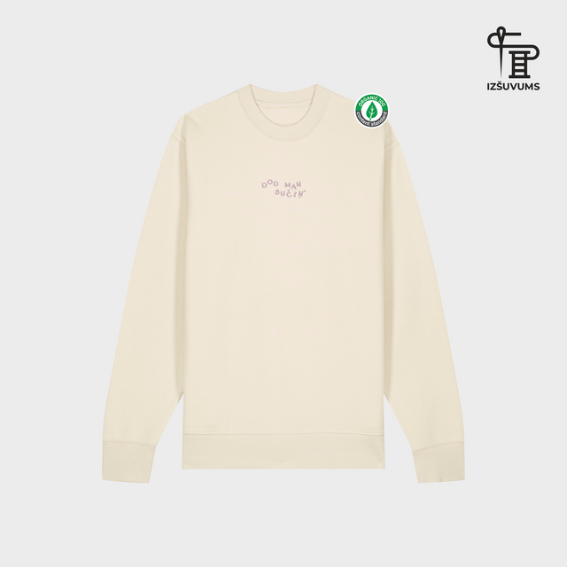 Izšūts organiskās kokvilnas džemperis "Dod man bučiņ"