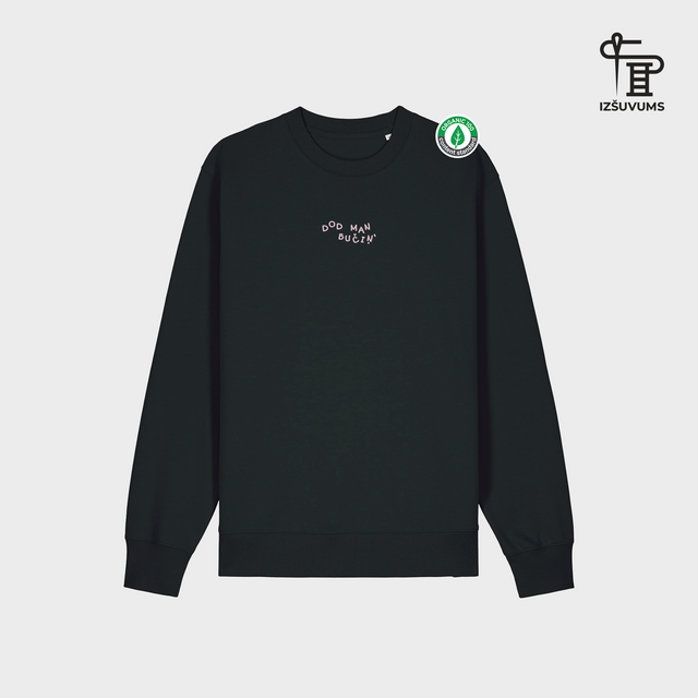 Izšūts organiskās kokvilnas džemperis "Dod man bučiņ"