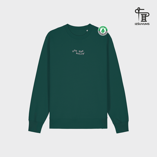 Izšūts organiskās kokvilnas džemperis "Dod man bučiņ"