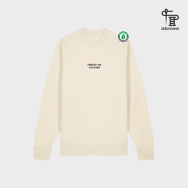 Izšūts organiskās kokvilnas džemperis "Domāju par gailenēm"