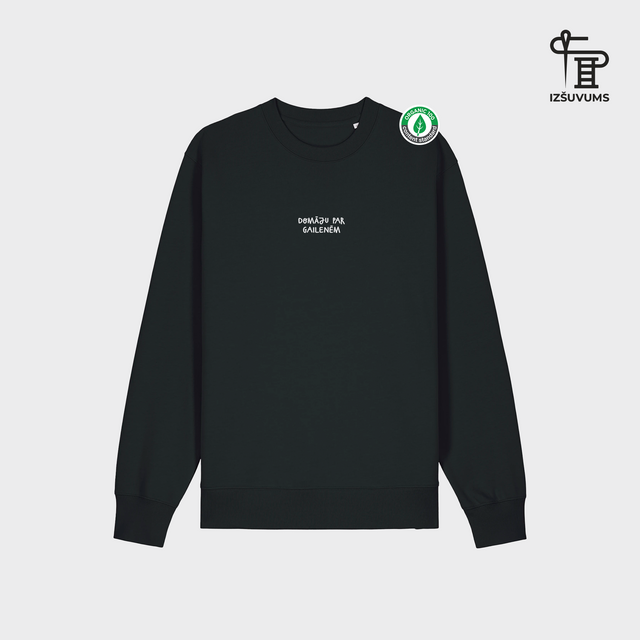 Izšūts organiskās kokvilnas džemperis "Domāju par gailenēm"