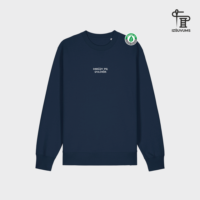 Izšūts organiskās kokvilnas džemperis "Domāju par gailenēm"