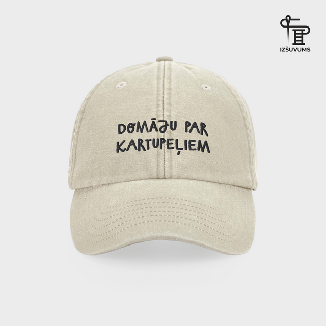Izšūta cepure "Domāju par kartupeļiem"