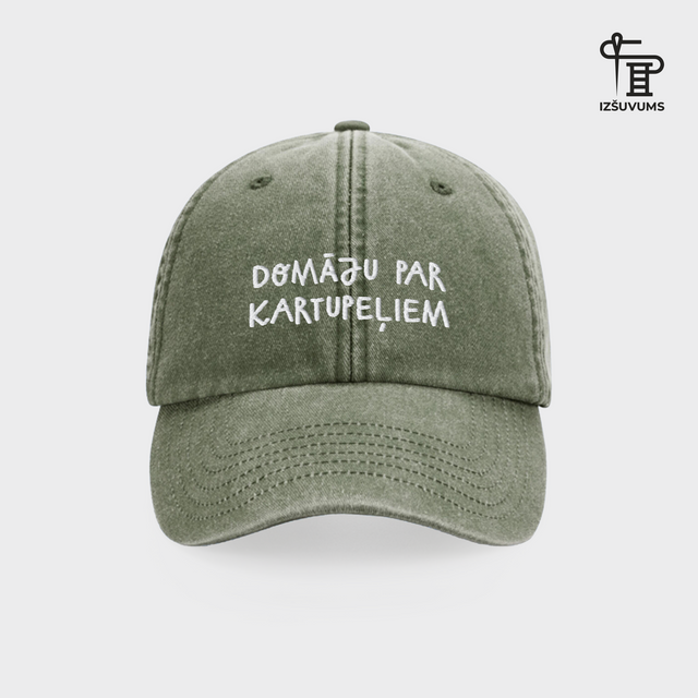 Izšūta cepure "Domāju par kartupeļiem"