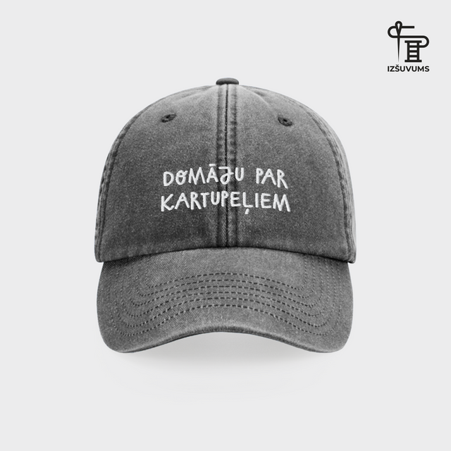 Izšūta cepure "Domāju par kartupeļiem"