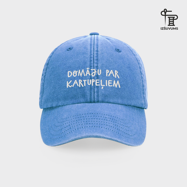 Izšūta cepure "Domāju par kartupeļiem"