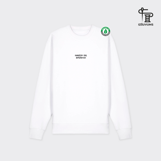 Izšūts organiskās kokvilnas džemperis "Domāju par rupjmaizi"