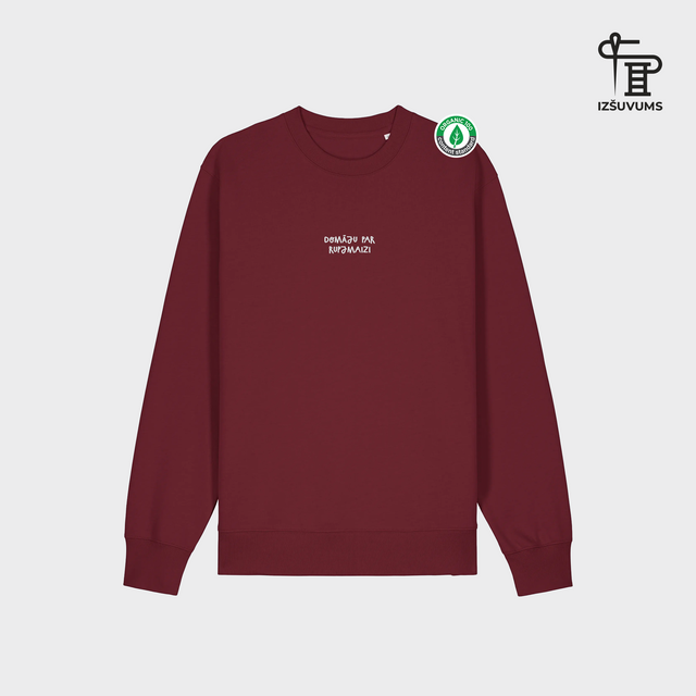 Izšūts organiskās kokvilnas džemperis "Domāju par rupjmaizi"