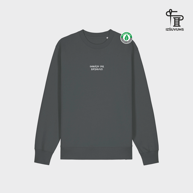 Izšūts organiskās kokvilnas džemperis "Domāju par rupjmaizi"