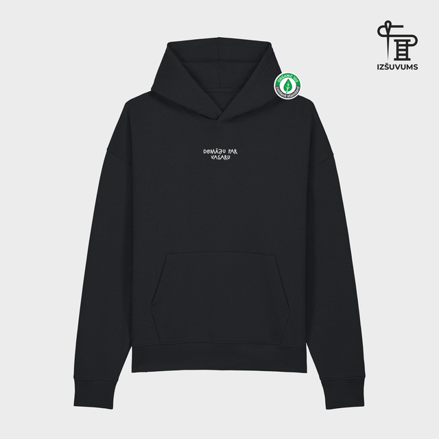 Izšūts organiskās kokvilnas hūdijs "Domāju par vasaru"