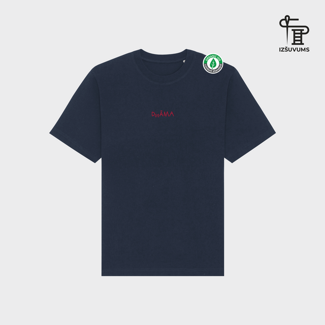 Izšūts organiskās kokvilnas oversized T-krekls "Drāma"