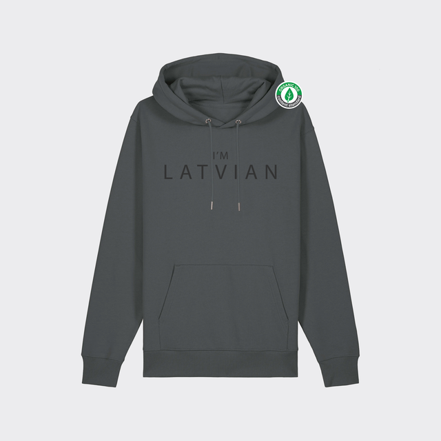Organiskās kokvilnas hūdijs "I'm Latvian"