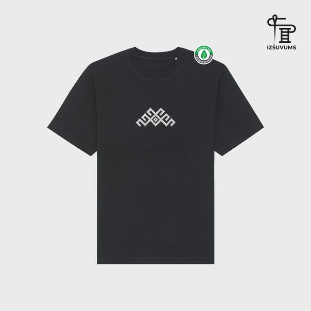 Izšūts organiskās kokvilnas oversized T-krekls "Mārtiņa zīme"