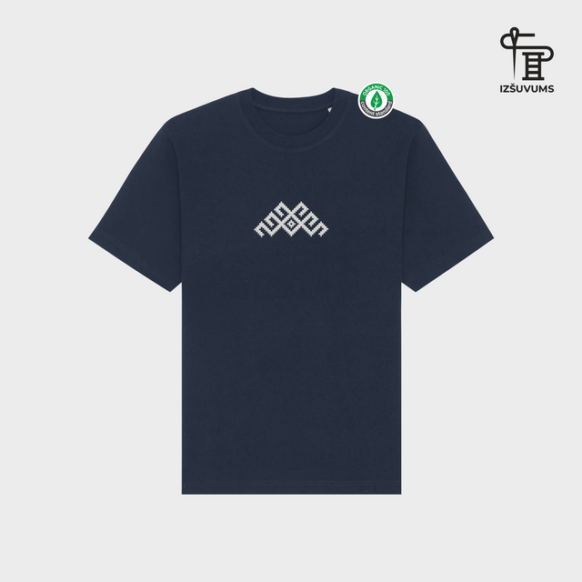 Izšūts organiskās kokvilnas oversized T-krekls "Mārtiņa zīme"