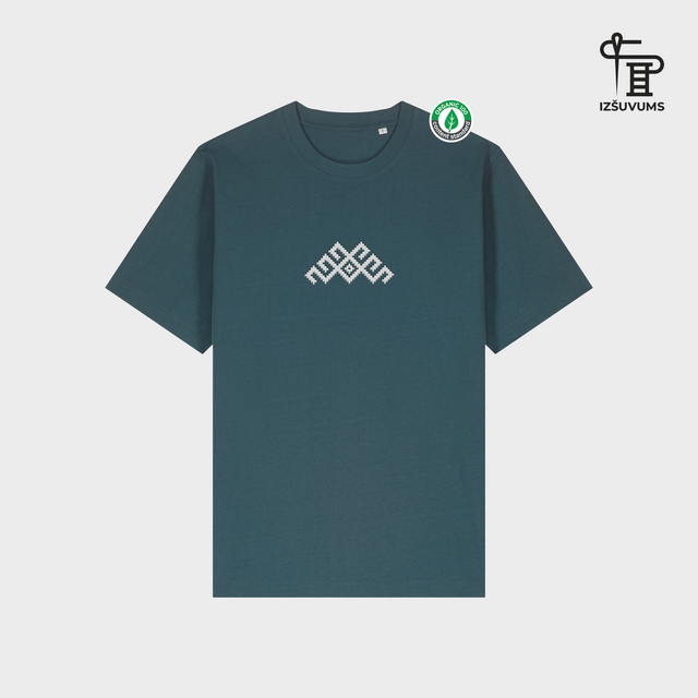 Izšūts organiskās kokvilnas oversized T-krekls "Mārtiņa zīme"