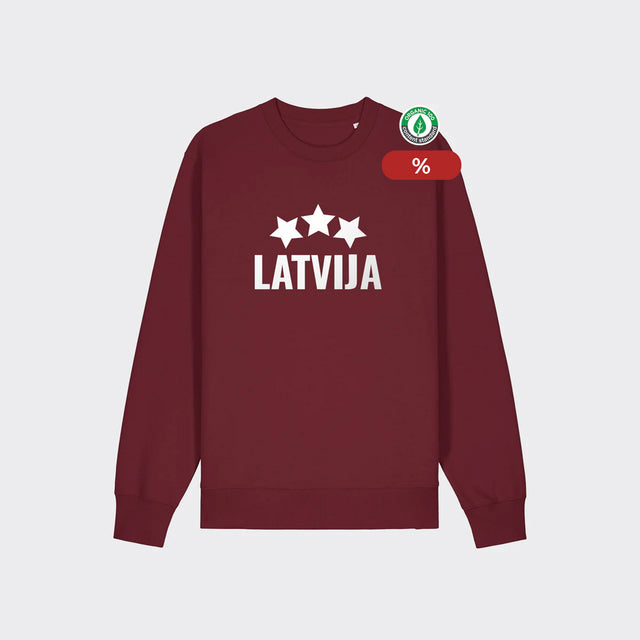 % Organiskās kokvilnas Bordo M, XS izmēra džemperis "LATVIJA"