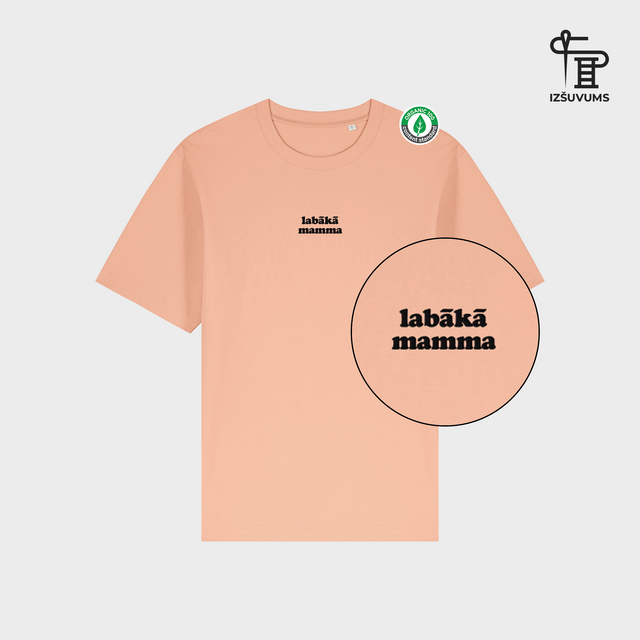 Izšūts organiskās kokvilnas oversized T-krekls "Labākā mamma"