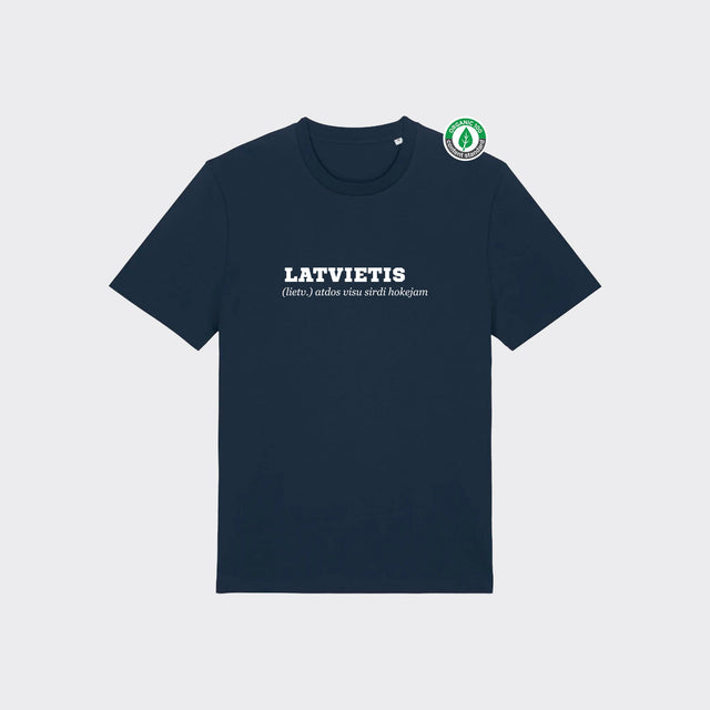 Organiskās kokvilnas T-krekls "Latvietis (lietv.) atdos visu sirdi hokejam"