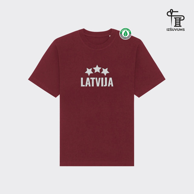 Izšūts organiskās kokvilnas oversized T-krekls "LATVIJA"