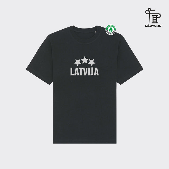 Izšūts organiskās kokvilnas oversized T-krekls "LATVIJA"