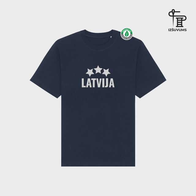 Izšūts organiskās kokvilnas oversized T-krekls "LATVIJA"