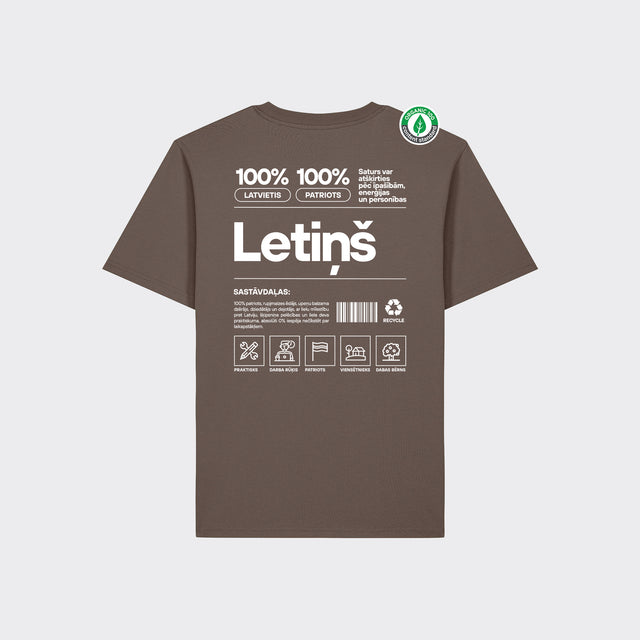 Organiskās kokvilnas T-krekls "Letiņš Etiķete"