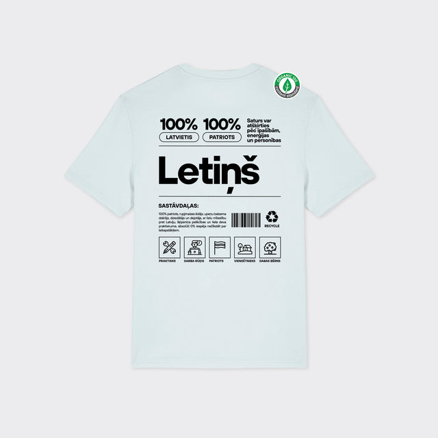 Organiskās kokvilnas T-krekls "Letiņš Etiķete"
