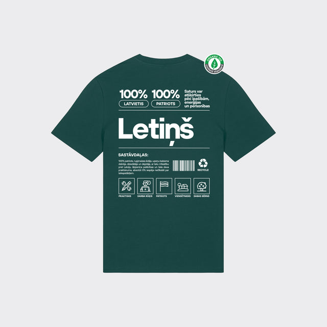 Organiskās kokvilnas T-krekls "Letiņš Etiķete"