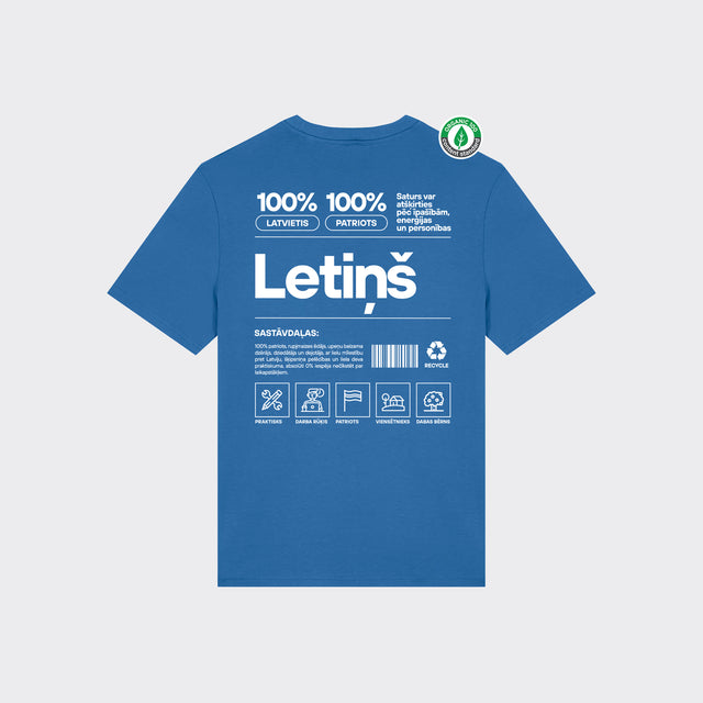 Organiskās kokvilnas T-krekls "Letiņš Etiķete"