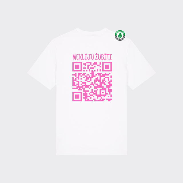 Personalizējams Organiskās kokvilnas T-krekls "Meklēju žubīti. QR"
