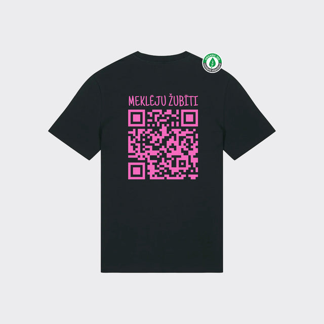 Personalizējams Organiskās kokvilnas T-krekls "Meklēju žubīti. QR"