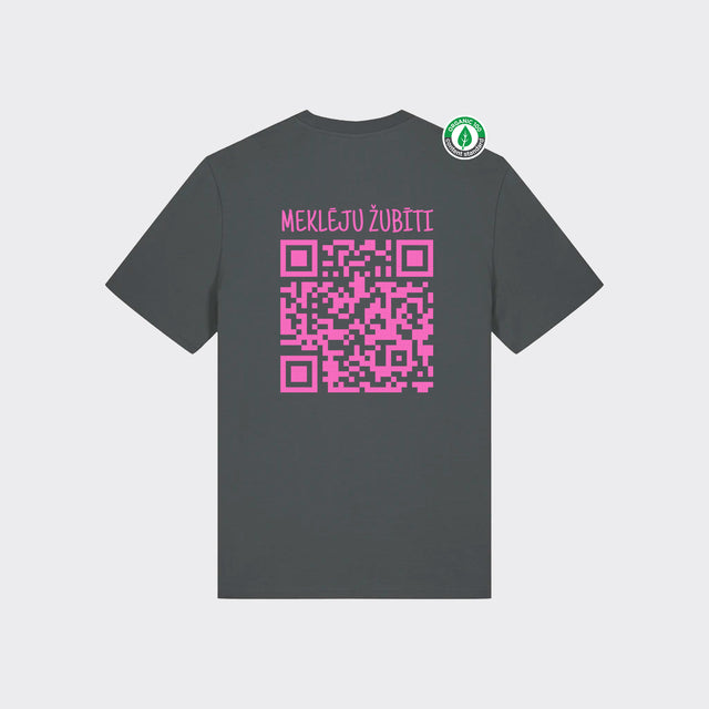 Personalizējams Organiskās kokvilnas T-krekls "Meklēju žubīti. QR"