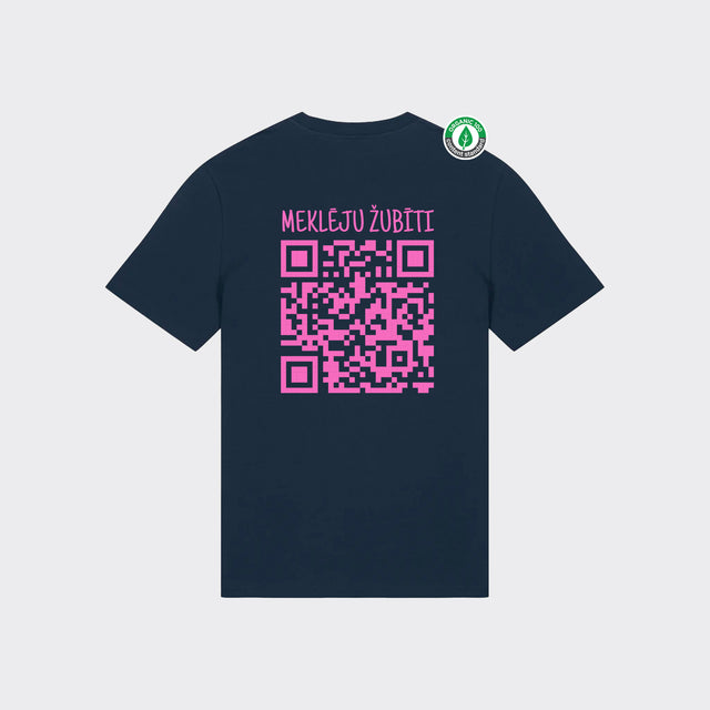 Personalizējams Organiskās kokvilnas T-krekls "Meklēju žubīti. QR"