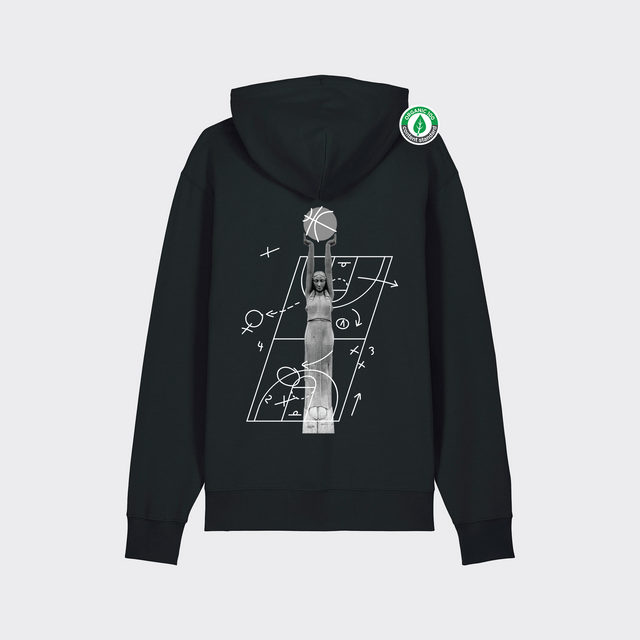 Organiskās kokvilnas hūdijs "Milda Basketboliste Melnbalts"