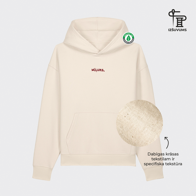 Izšūts organiskās kokvilnas hūdijs "Mīļuks"