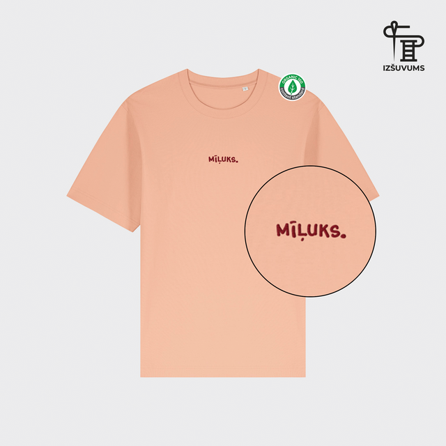 Izšūts organiskās kokvilnas oversized T-krekls "Mīļuks"
