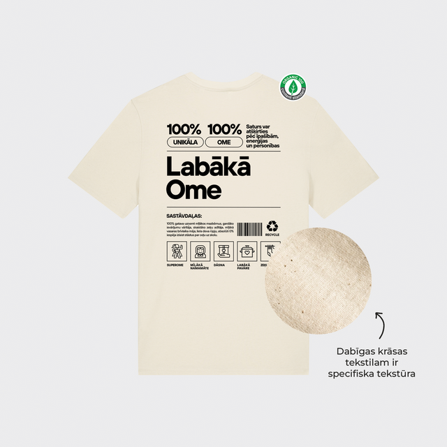 Organiskās kokvilnas T-krekls "Ome Etiķete"