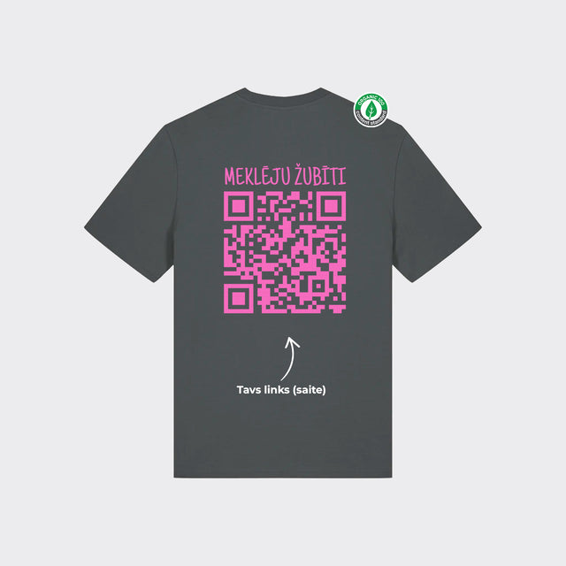 Personalizējams Organiskās kokvilnas T-krekls "Meklēju žubīti. QR"