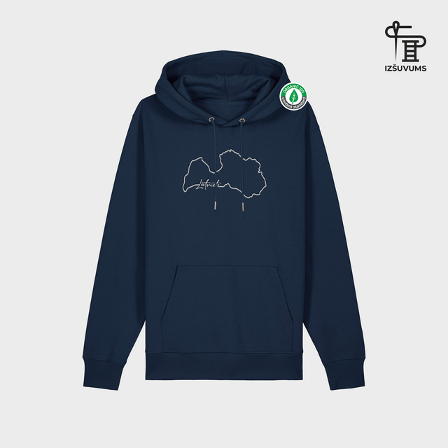 Izšūts organiskās kokvilnas hūdijs "Robežas Nebeidzas Latviete"