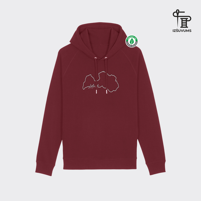 Izšūts organiskās kokvilnas hūdijs "Robežas Nebeidzas Latviete"