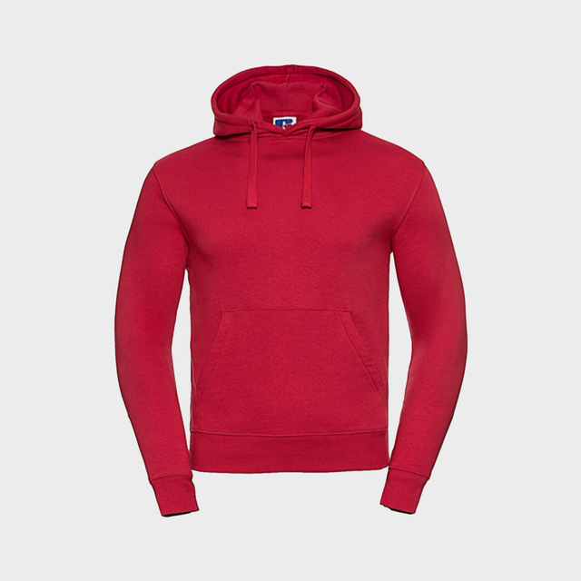 % Sarkans S, L un 2XL izmēra vīriešu hūdijs Russel ar tavu dizainu