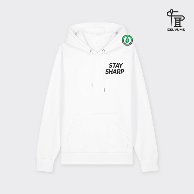 Organiskas Kokvilnas Izšūts hūdijs "Stay Sharp"